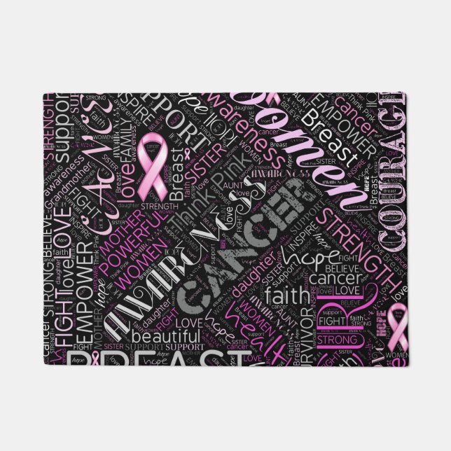 Felpudo Conciencia sobre el cáncer de mama Word Cloud ID26 (Anverso)