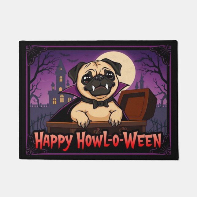 Felpudo Conde Pug Feliz Howl-o-Ween (Anverso)