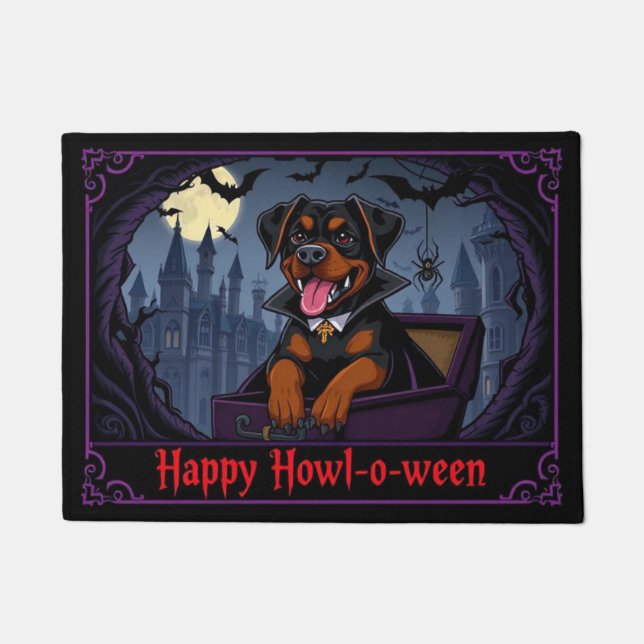 Felpudo Conde Rottweiler Feliz Cumpleaños de Brujas (Anverso)