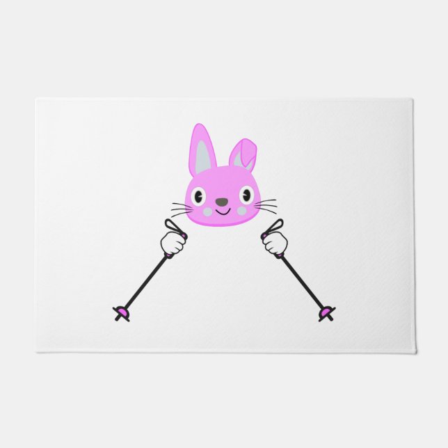 Felpudo Conejo de esquí con bastones (Anverso)