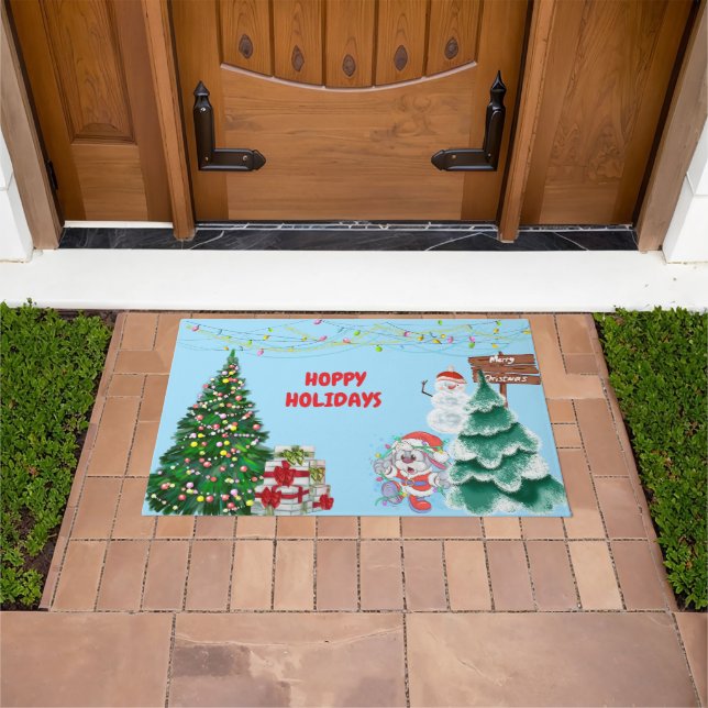 Felpudo Conejo de Felices Fiestas de Navidad (Exterior)