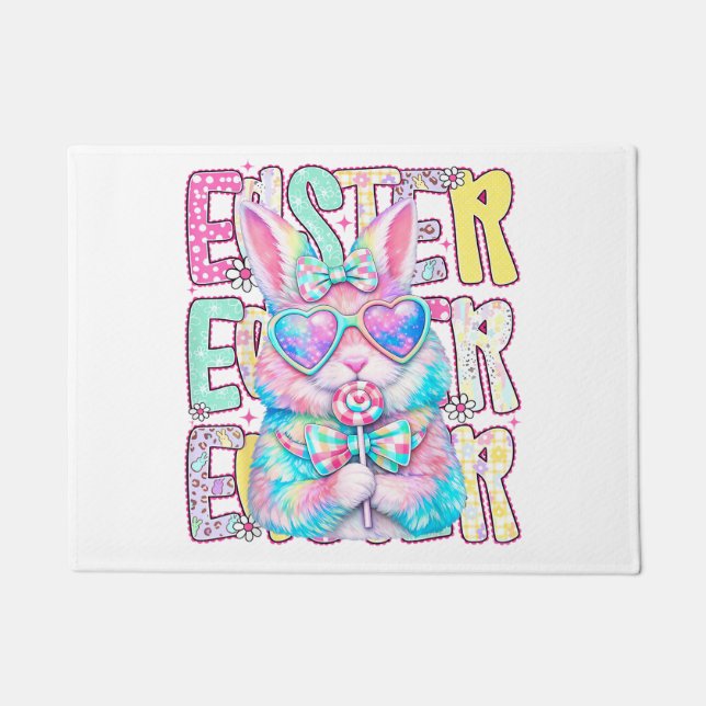 Felpudo Conejo de Pascua Feliz Coquette Lazo Preppy Día de (Anverso)