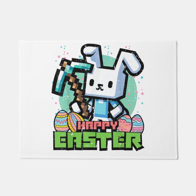 Felpudo Conejo Feliz de Pascua Pixel Game Gaming Gamer Chi (Anverso)