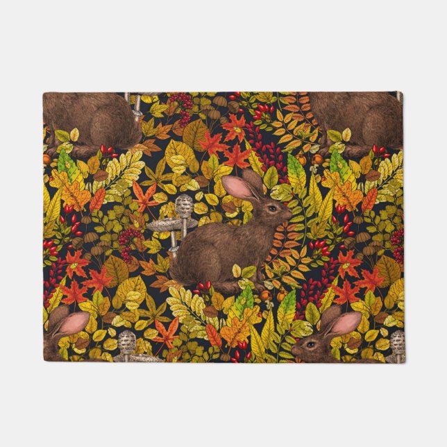 Felpudo Conejo otoñal sobre negro (Anverso)