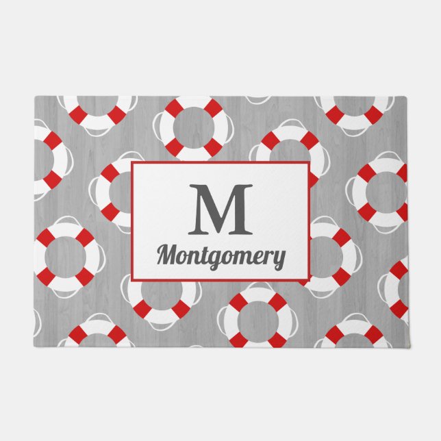 Felpudo Conservante y gris de vida náutico personalizados (Anverso)