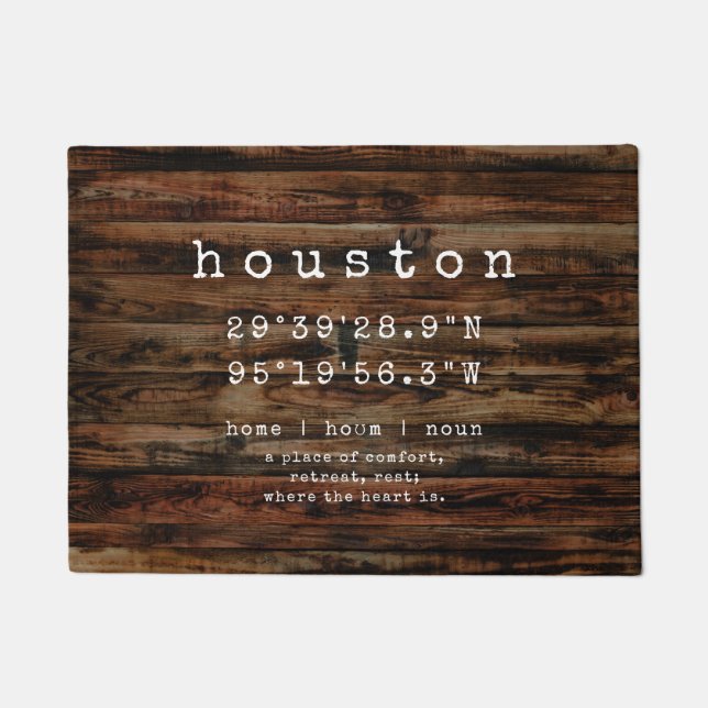 Felpudo Coordenadas de la ciudad personalizado | Rustic Fa (Anverso)