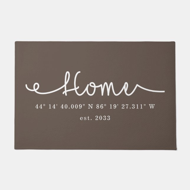 Felpudo Coordenadas GPS del hogar del Personalizado marrón (Anverso)