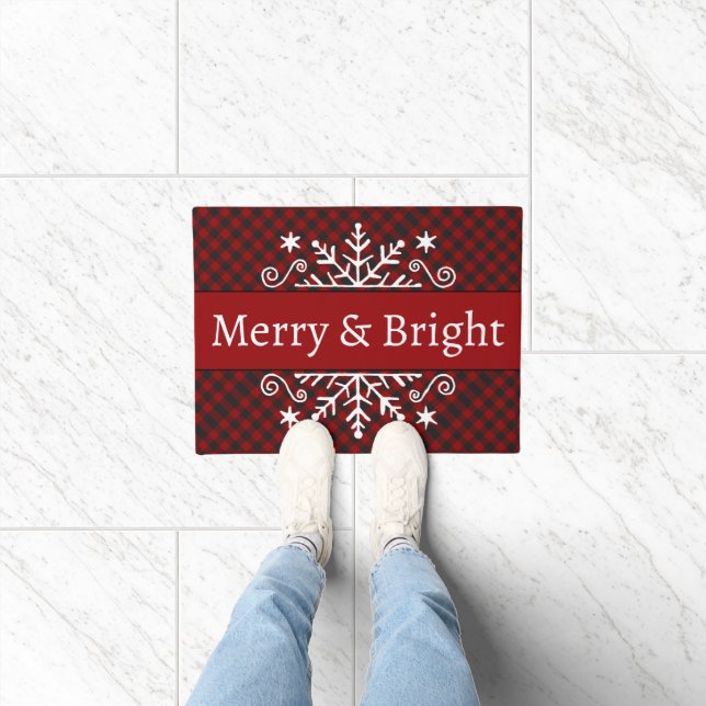 Felpudo copo de nieve Plaid Merry & Bright  (Interior)