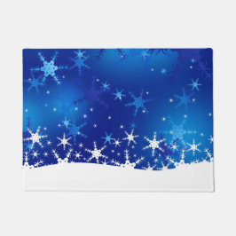Felpudo Copos de nieve azules del invierno del navidad