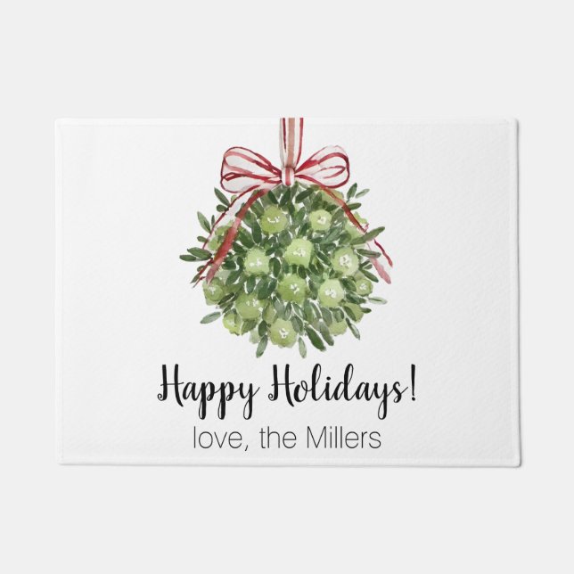 Felpudo Coquette Mistletoe Navidades de acuarela Door Mat (Anverso)