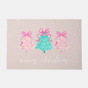 Felpudo Coquette Pink Merry Christmas Mat