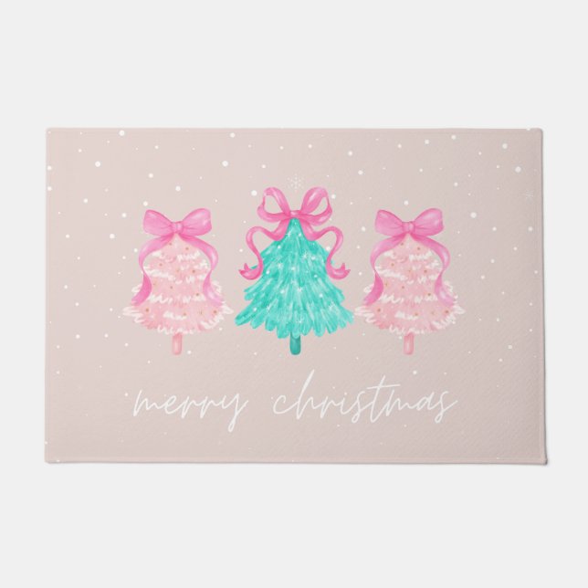 Felpudo Coquette Pink Merry Christmas Mat (Anverso)