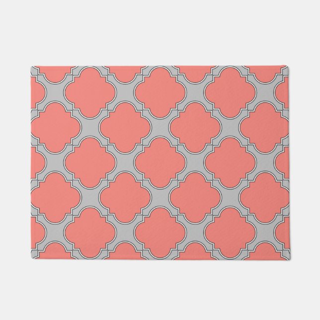 Felpudo Coral de quatrefoil y gris (Anverso)