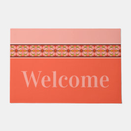 Felpudo Coral Rosa y Bienvenida de Melocotón