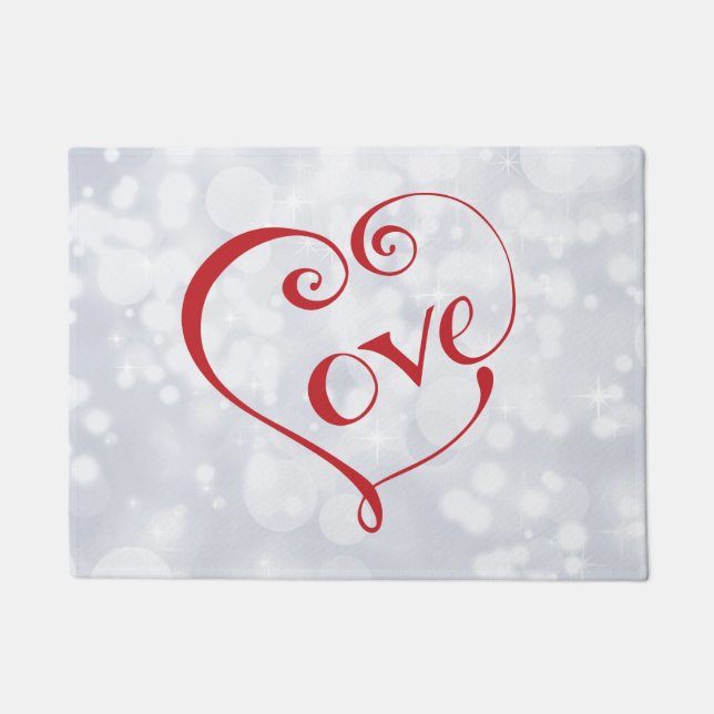 Felpudo Corazón de amor con letras de mano en rojo (Anverso)