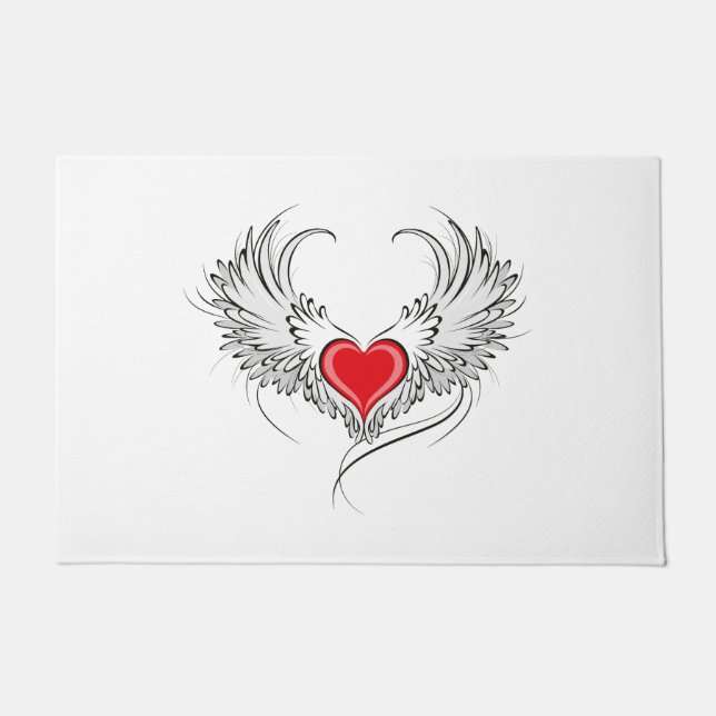 Felpudo Corazón de Ángel Rojo con alas (Anverso)