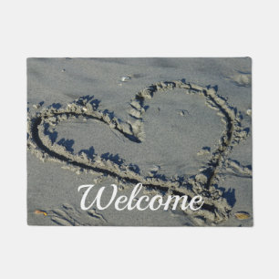 Felpudo Corazón En El Doormat De La Bienvenida De La Arena