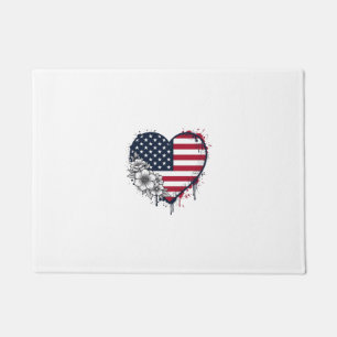 Felpudo Corazón Patriótico Diseño Floral de Grabado Vintag