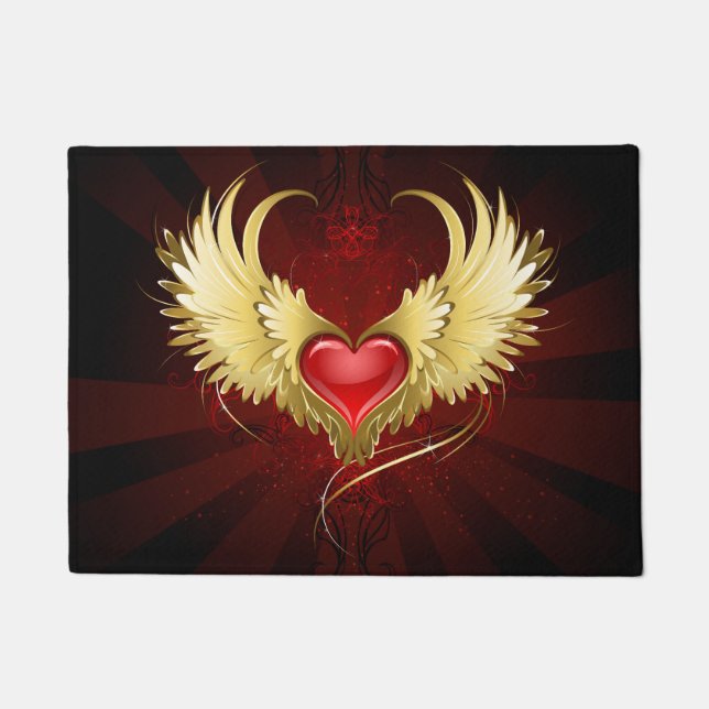 Felpudo Corazón Rojo con Alas Doradas (Anverso)