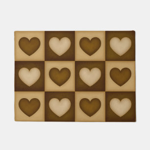 Felpudo Corazones a Cuadros en Caramelo Marrón 18x24