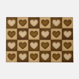 Felpudo Corazones a Cuadros en Caramelo Marrón Grande