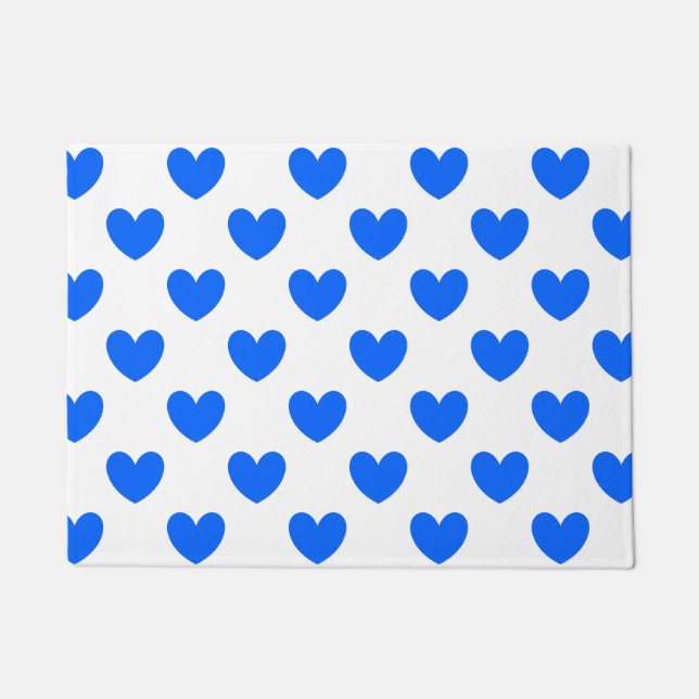 Felpudo Corazones de polka azul en blanco (Anverso)