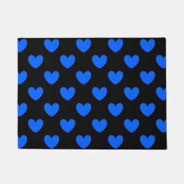 Felpudo Corazones de polka azul sobre negro