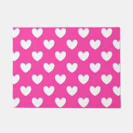 Felpudo Corazones de polka blanca en rosa fucsia