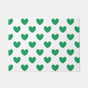 Felpudo Corazones de polka verde de Kelly en blanco