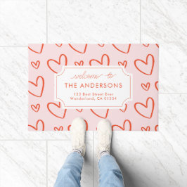 Felpudo Corazones - dirección familiar rosa y roja