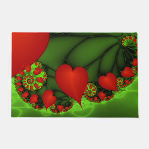 Felpudo Corazones rojos animan el arte fractal verde moder