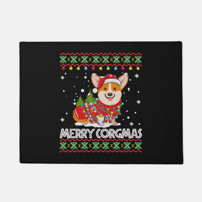 Felpudo Corgi Dog Merry Corgmas Santa (Anverso)