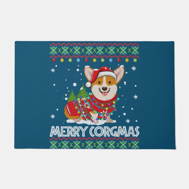 Felpudo Corgi Dog Merry Corgmas Santa Corgi Ugly Christmas (Anverso)