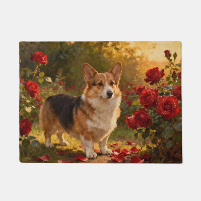 Felpudo Corgi en las Rosas V (Anverso)