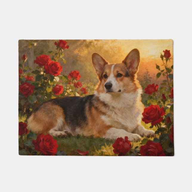 Felpudo Corgi entre las Rosas VI (Anverso)