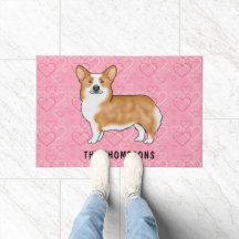 Corgi Galés Pembroke Rojo Sobre Corazones Rosas Co