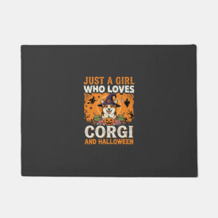 Felpudo Corgi Halloween Bruja Niña Horror Vintage