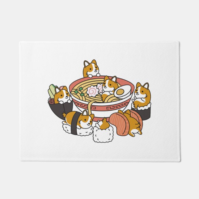 Felpudo Corgi Ramen Sushi (Anverso)