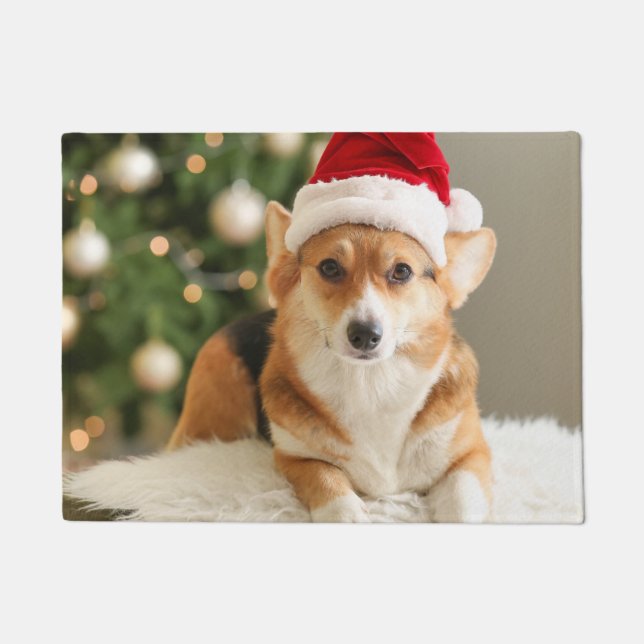 Felpudo Corgi usando Santa Hat Doormat (Anverso)