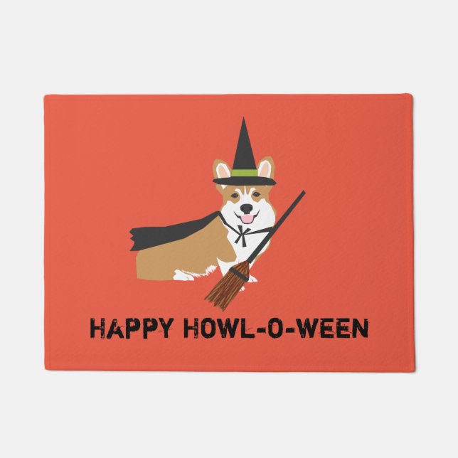 Felpudo Corgi Witch Happy Howl-o-ween (Anverso)