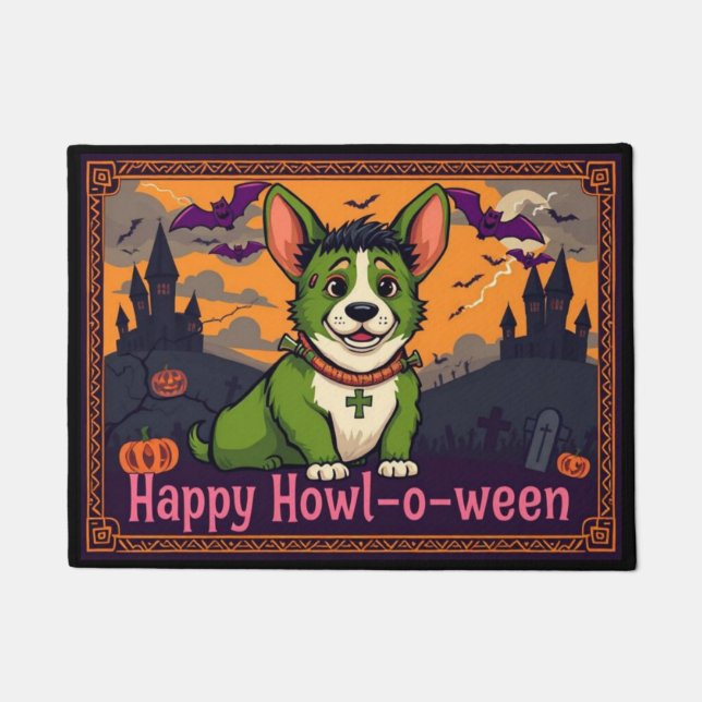 Felpudo Corgistein Happy Howl-o-ween (Anverso)
