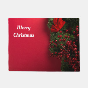 Felpudo corona de Navidad con bayas rojas