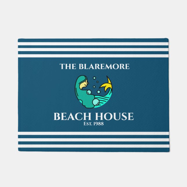 Felpudo Correa blanca azul azul marino Cubo (Anverso)