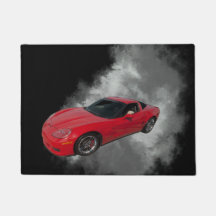 Corvette rojo con fondo extraíble de humo gris