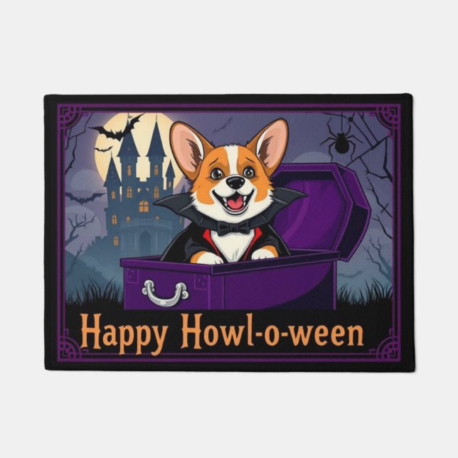 Felpudo Count Corgi Happy Howl-o-ween (Anverso)