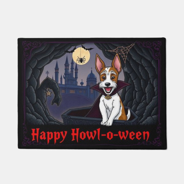 Felpudo Count Wire Fox Terrier Happy Howl=o=ween (Anverso)