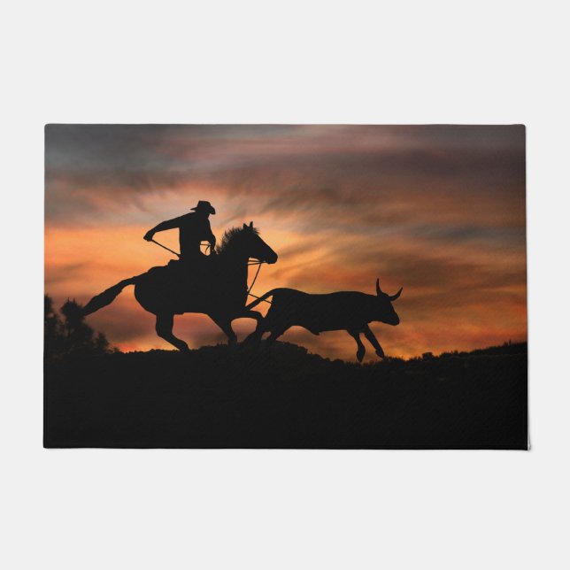 Felpudo Country Western Cowboy Roping Steer (Anverso)