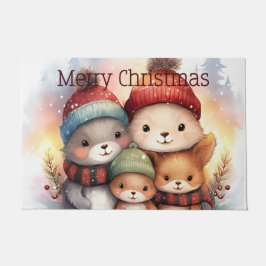 Felpudo Cozy Woodland Animal Family Merry Christmas
