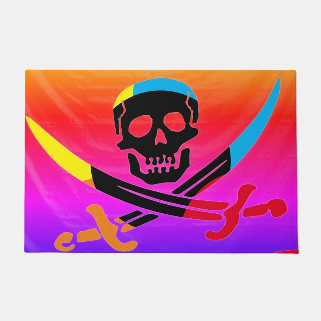 Felpudo Cráneo pirata de colores (Anverso)