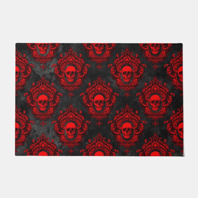 Felpudo Cráneo rojo y negro gótico (Anverso)